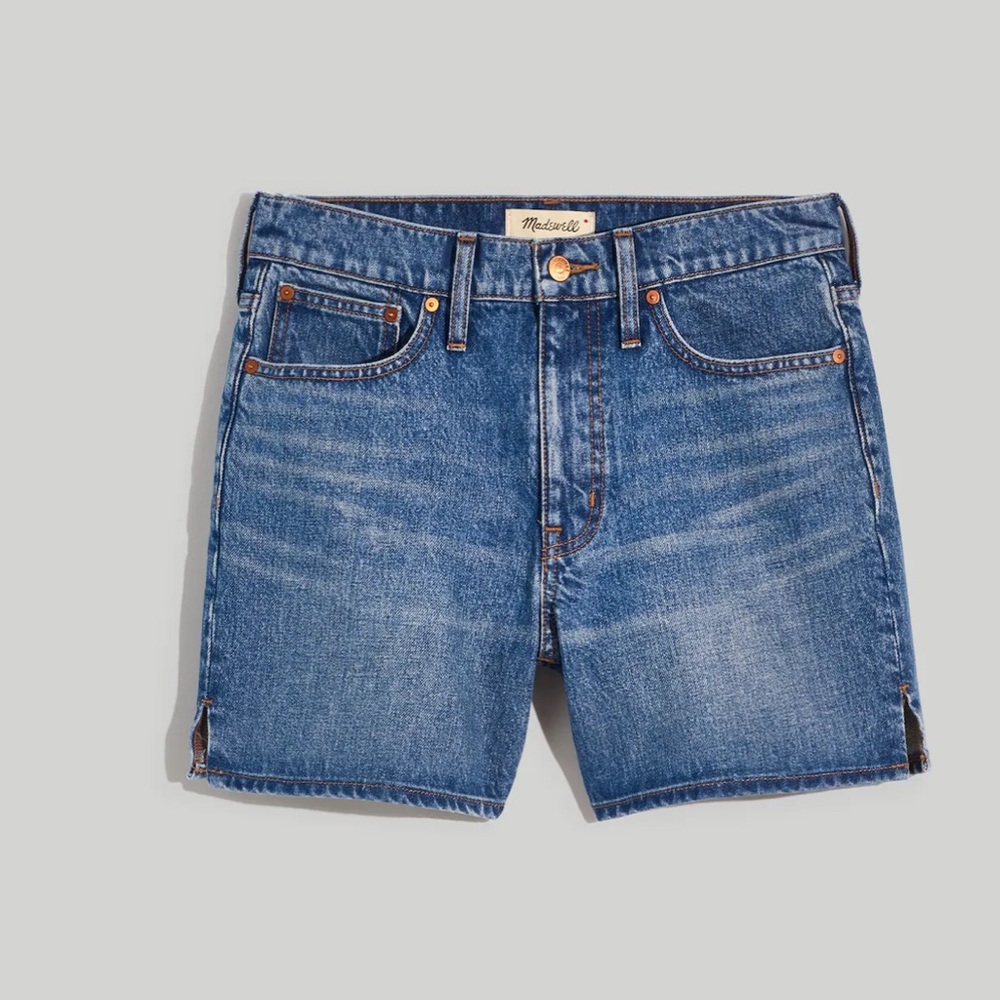 Madewell: Relaxed Mid-Length Denim Shorts - side slit edition